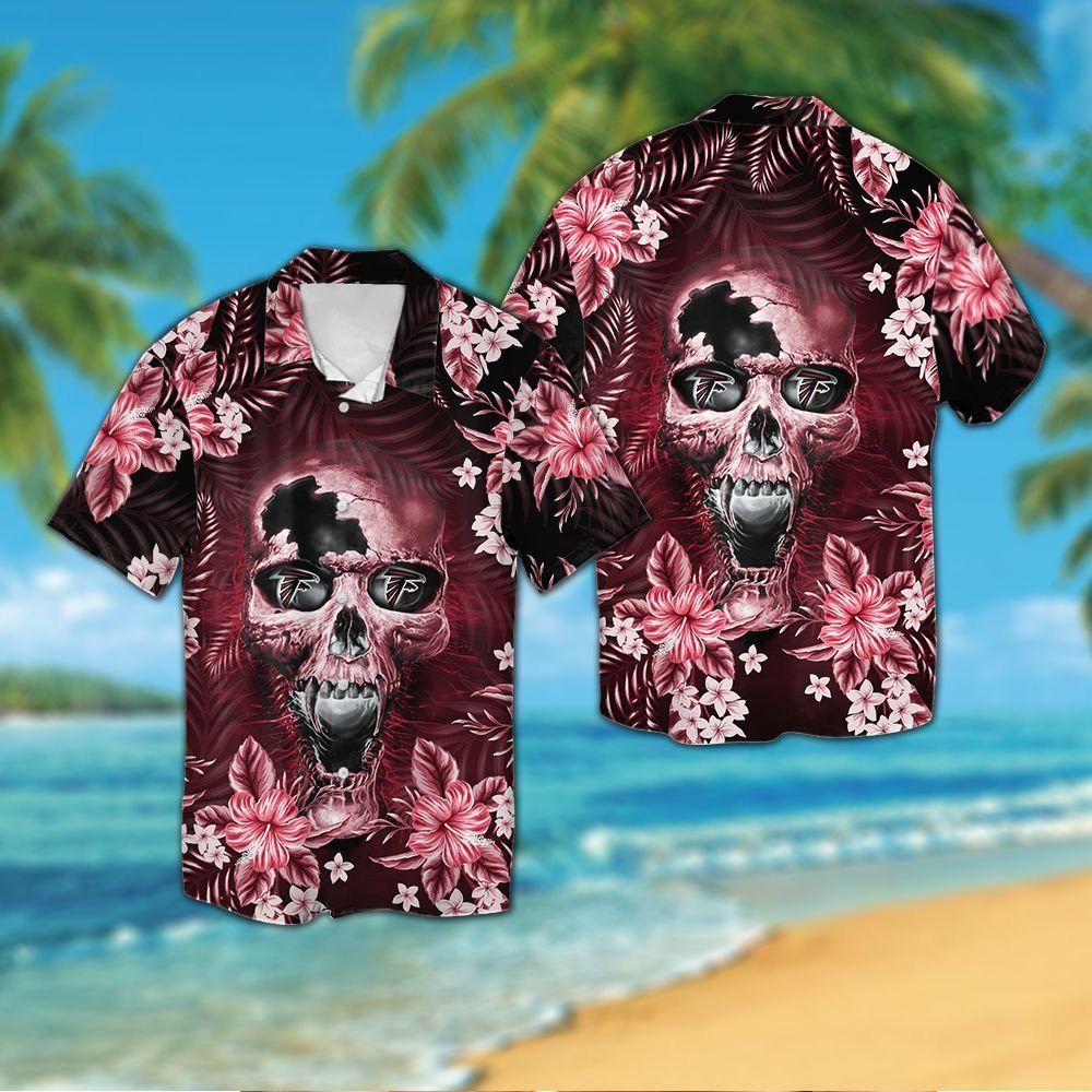 Atlanta Falconsskull Short Sleeve Button Up Tropical Hawaiian Shirt VER01 Unisex T-shirt, Sweatshirt, Hoodie, Long Sleeve Tee - T-Shirt, Sweatshirt, Hoodie