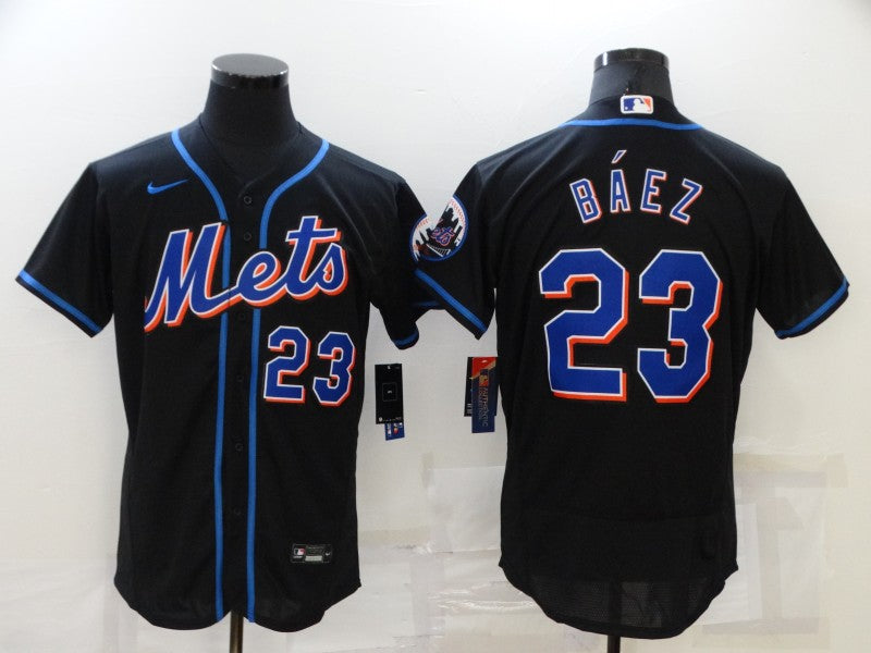 Men's New York Mets Javier Baez #23 Black Replica Baseball Jersey baseball jersey product view 1
