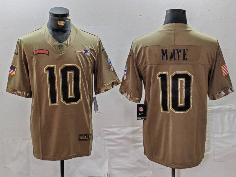 Men's New England Patriots Drake Maye Olive 2022 Salute To Service Limited Jersey football jersey product view 1