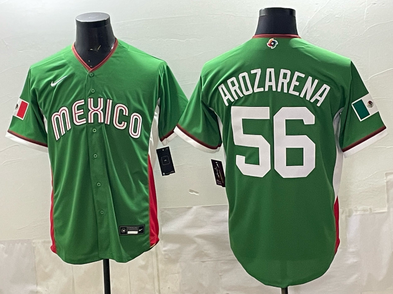 Men's Mexico Baseball Randy Arozarena #56 Green 2026 World Baseball Classic Stadium Jersey baseball jersey product view 1