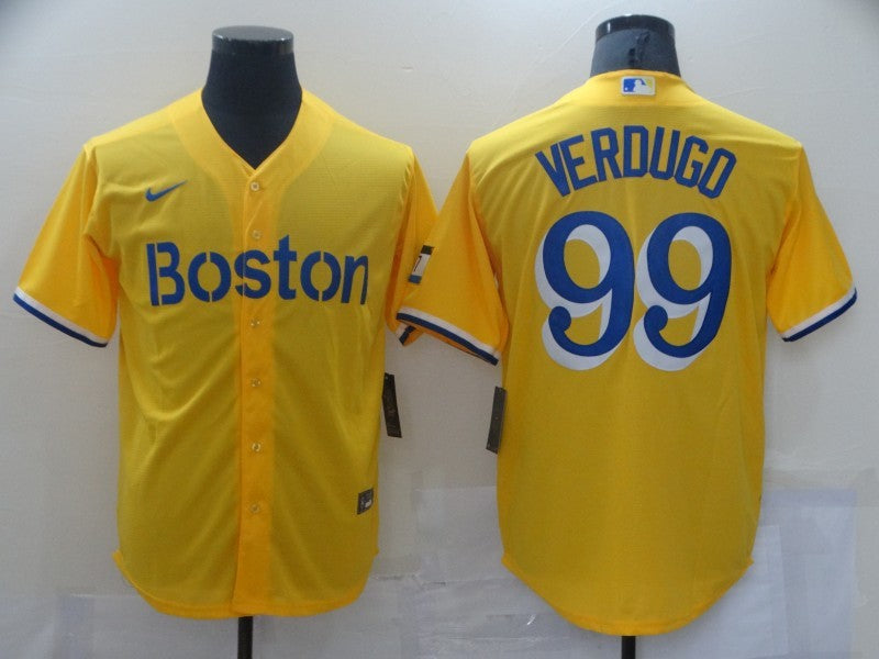 Men's Boston Red Sox Alex Verdugo Yellow Replica Baseball Jersey baseball jersey product view 1