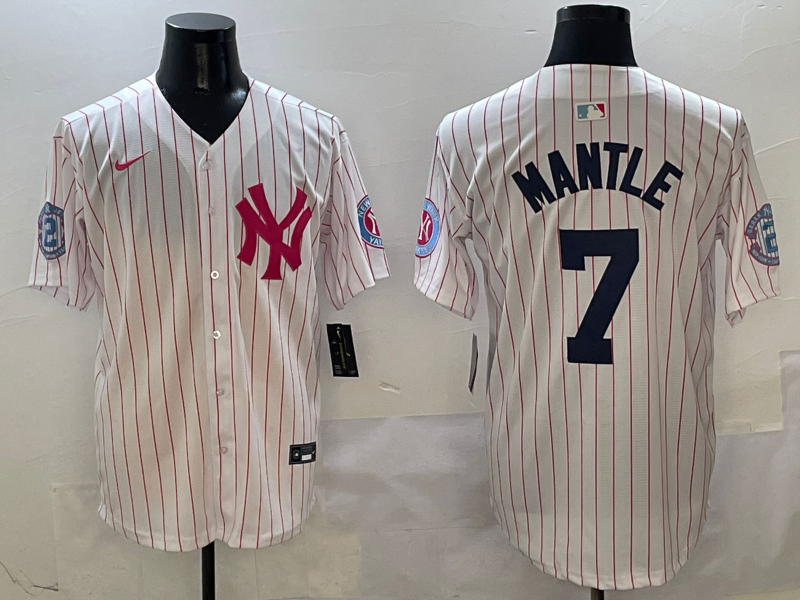 Men's New York Yankees Mickey Mantle White Team Player Jersey baseball jersey product view 1