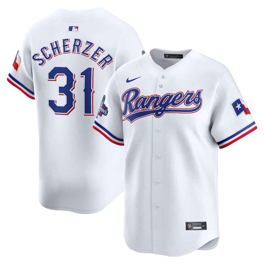 Max Scherzer Texas Rangers Home 2023 World Series Champions Limited Shirt - White baseball jersey product view 1