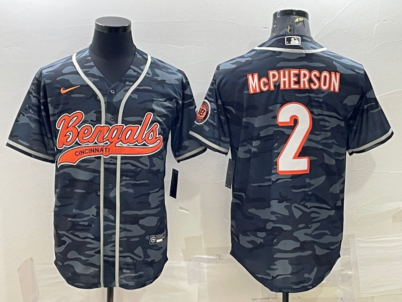 Men's Cincinnati Bengals Evan McPherson #2 Grey Camouflage Fashion Game Jersey1 football jersey product view 1