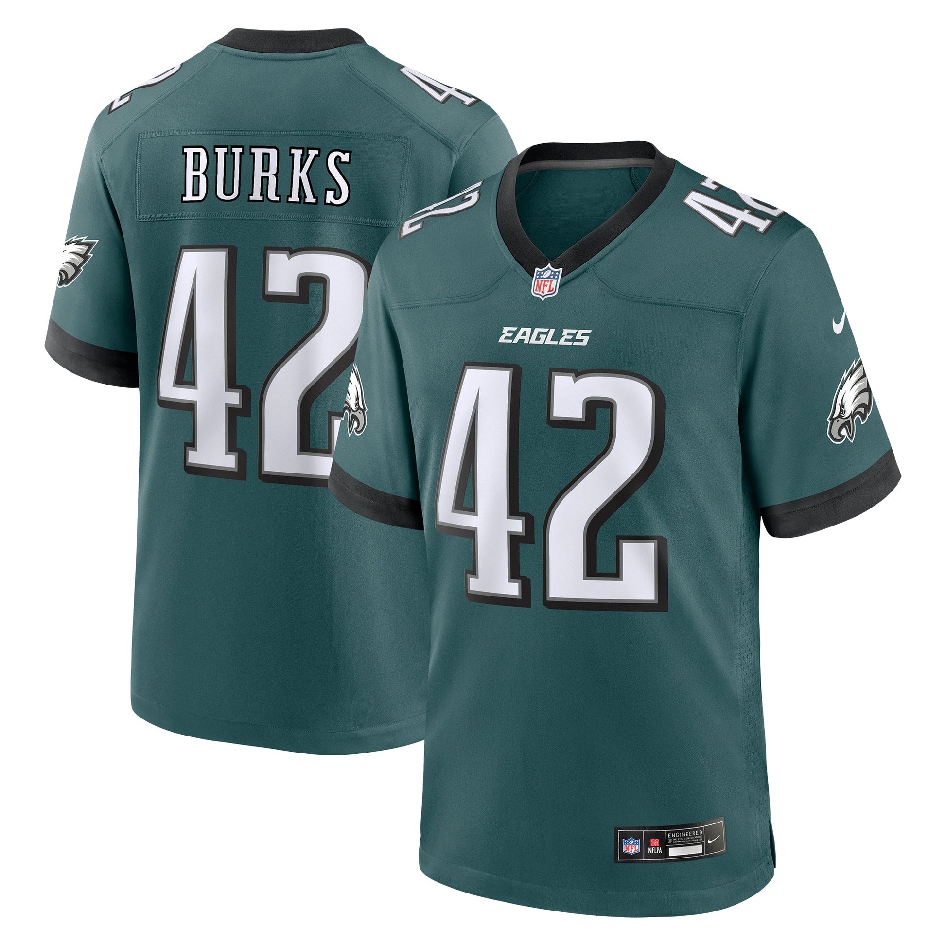 Oren Burks Philadelphia Eagles Game Jersey - Midnight Green football jersey product view 1