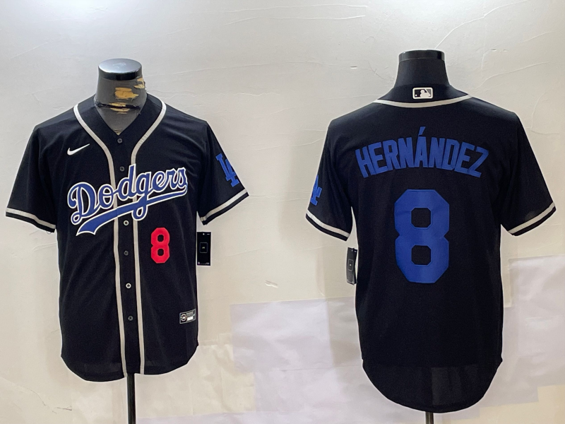 Men's Los Angeles Dodgers Enrique Hernandez #8 Black Replica Player Jersey baseball jersey product view 1
