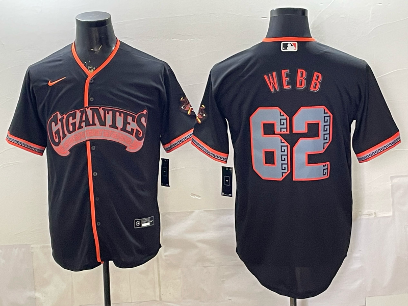 Men's San Francisco Giants Logan Webb #62 Black Alternate Stadium Jersey baseball jersey product view 1