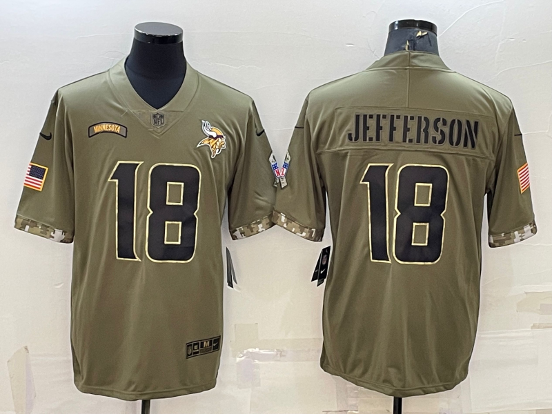 Men's Minnesota Vikings Justin Jefferson Olive 2022 Salute To Service Limited Jersey football jersey product view 1
