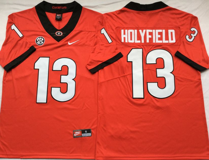 Men's Georgia Bulldogs Elijah Holyfield #13 Red Player Game Jersey sports jersey product view 1
