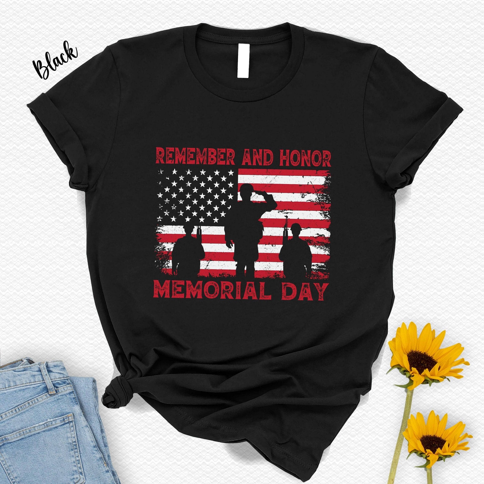 Remember & Honor Memorial Day American Flag T-Shirt Unisex T-shirt, Sweatshirt, Hoodie, Long Sleeve Tee - T-Shirt, Sweatshirt, Hoodie