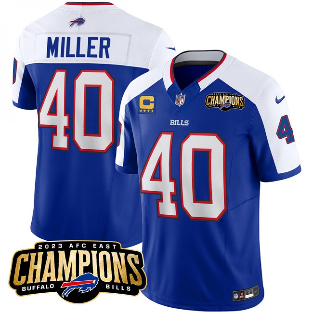 Men's Buffalo Bills #40 Von Miller Blue/White 2023 F.U.S.E. AFC East Champions With 4-star C Ptach Stitched Football Jersey football jersey product view 1