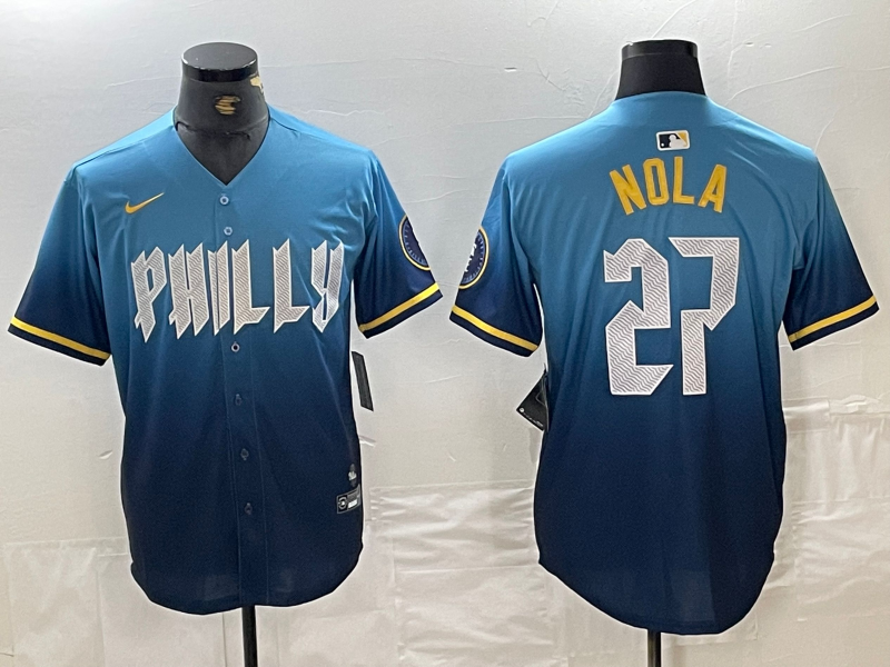 Men's Philadelphia Phillies Aaron Nola Blue 2024 City Connect Limited Player Jersey baseball jersey product view 1