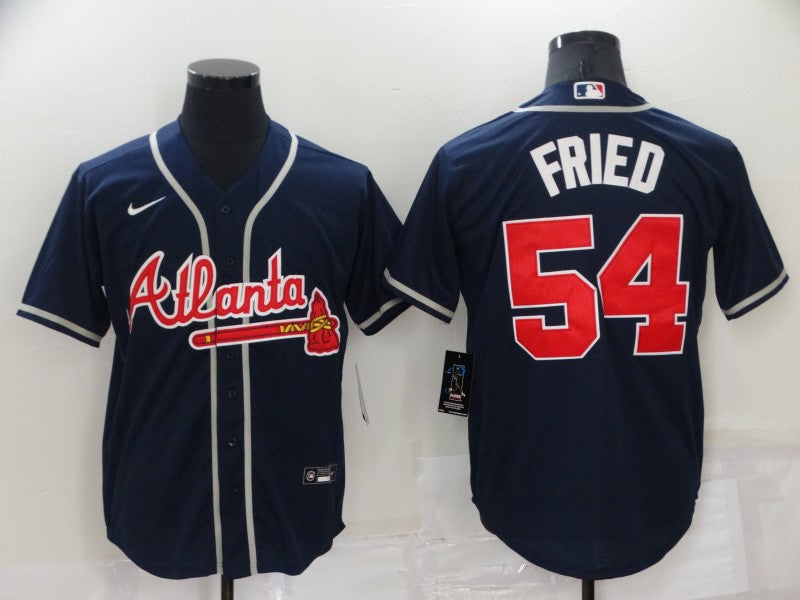 Men's Atlanta Braves Max Fried #54 Navy Replica Player Jersey baseball jersey product view 1