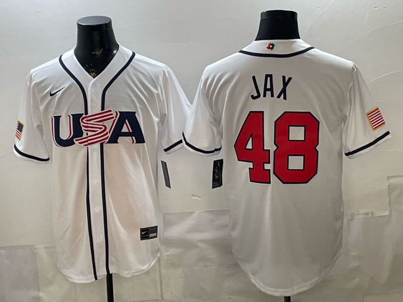 Men's USA Baseball Griffin Jax #48 White 2026 World Baseball Classic Stadium Jersey baseball jersey product view 1