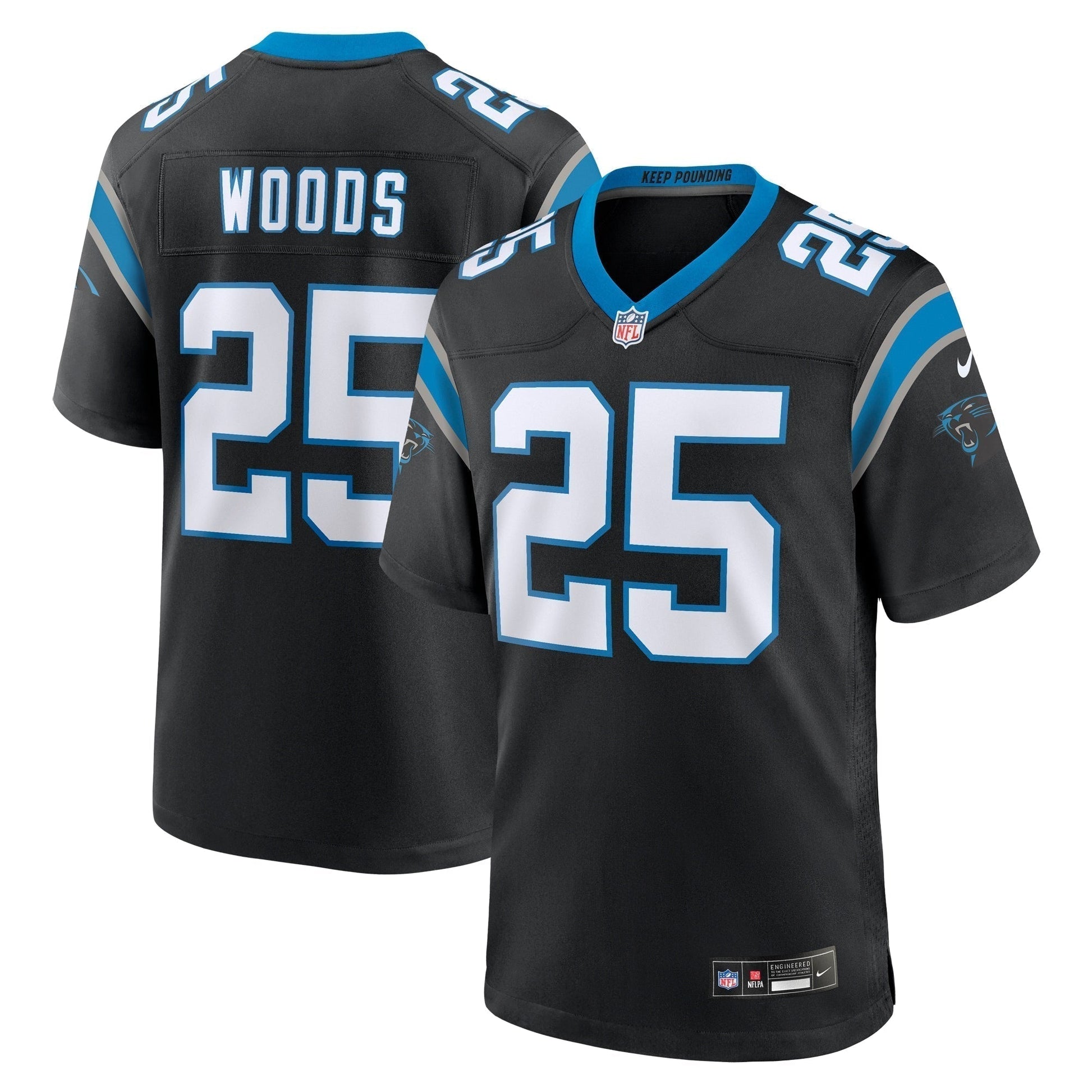 Xavier Woods Carolina Panthers Team Game Jersey - Black football jersey product view 1