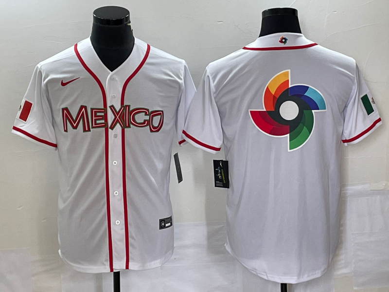 Men's 2023 World Baseball Classic Mexico White Alternate Game Jersey baseball jersey product view 1