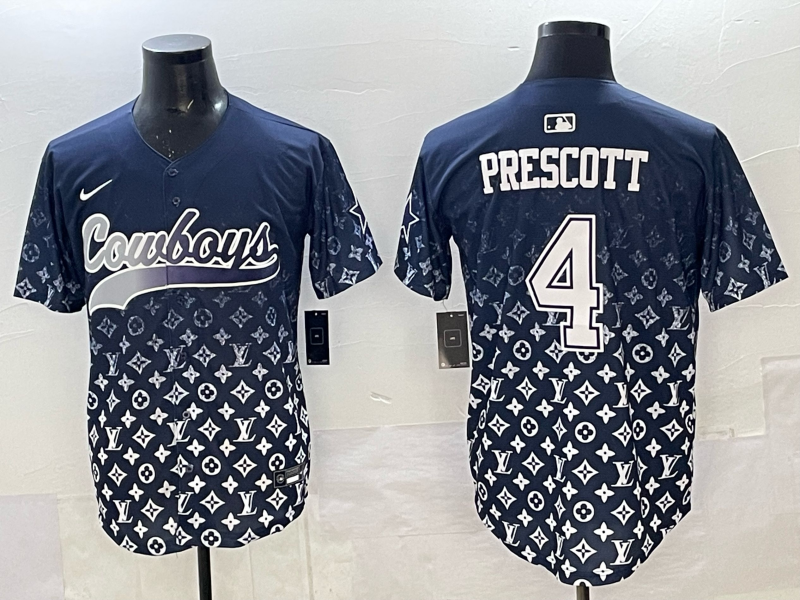 Men's Dallas Cowboys Dak Prescott #4 Navy Team Game Player Jersey football jersey product view 1
