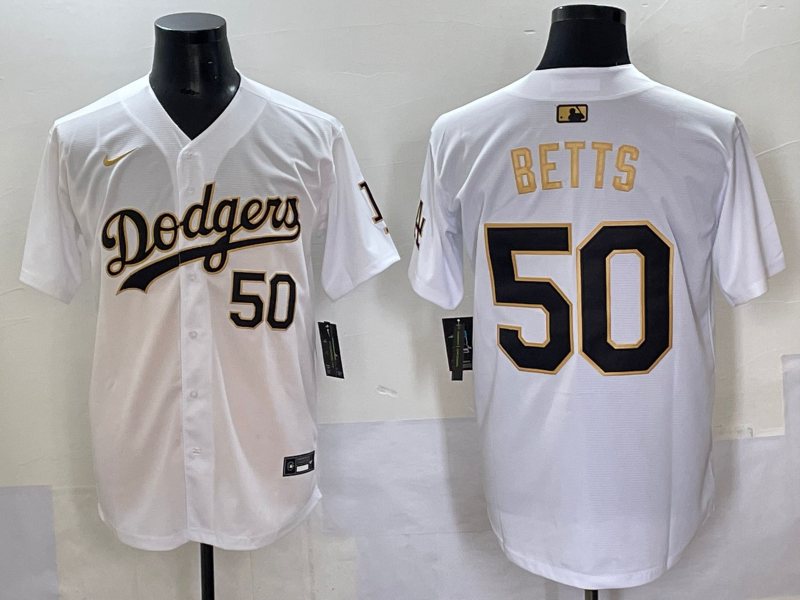 Men's Los Angeles Dodgers1 Mookie Betts White Game Player Jersey baseball jersey product view 1