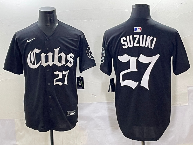 Men's Chicago Cubs Seiya Suzuki #27 Black Replica Player Jersey baseball jersey product view 1