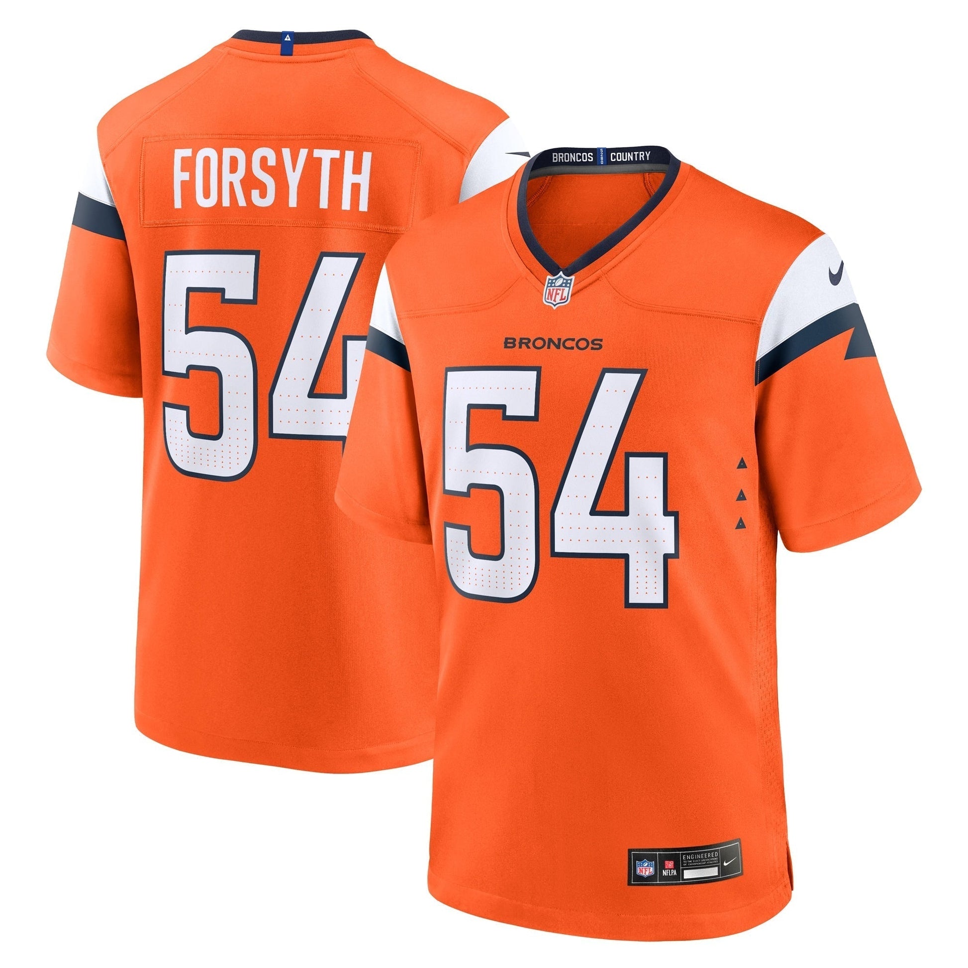 Alex Forsyth Denver Broncos Team Game Jersey - Orange football jersey product view 1