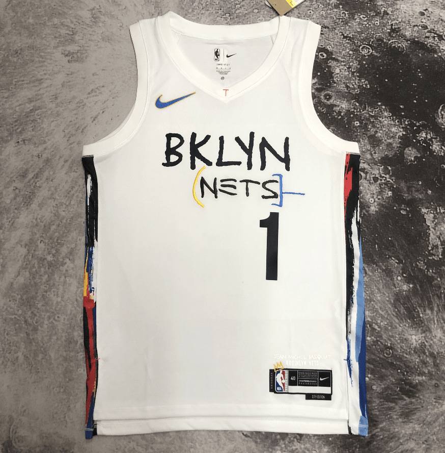 Nets No. 1 Mikal Bridges City Edition White 2023-2024 seasonJersey basketball jersey product view 1