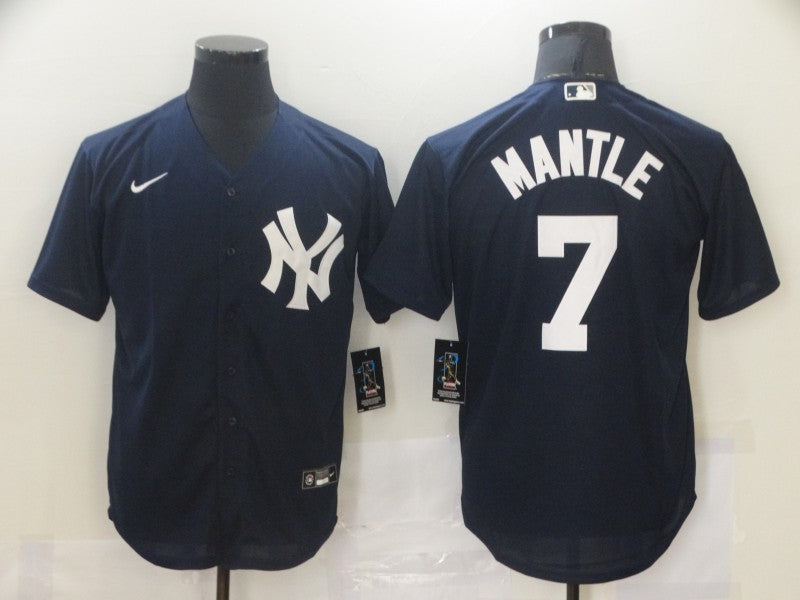 Men's New York Yankees Mickey Mantle Navy Replica Baseball Jersey baseball jersey product view 1