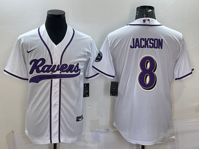 Men's Baltimore Ravens Lamar Jackson White Game Jersey Joint Edition football jersey product view 1