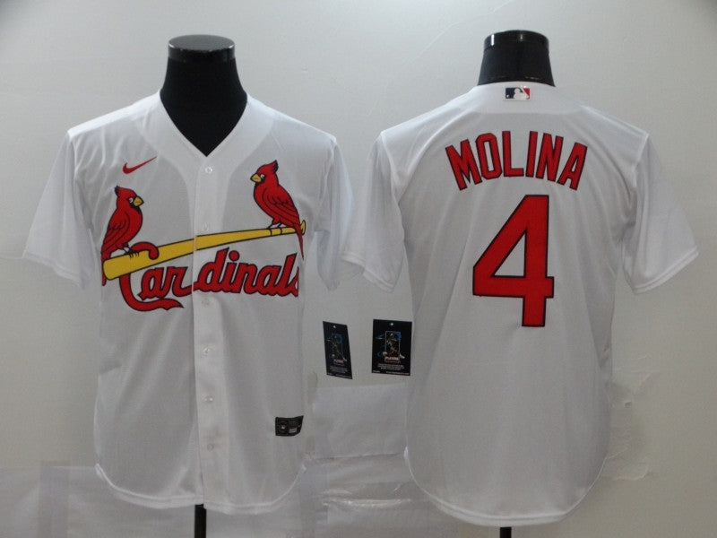 Men's St. Louis Cardinals #4 Yadier Molina Majestic Jersey White baseball jersey product view 1