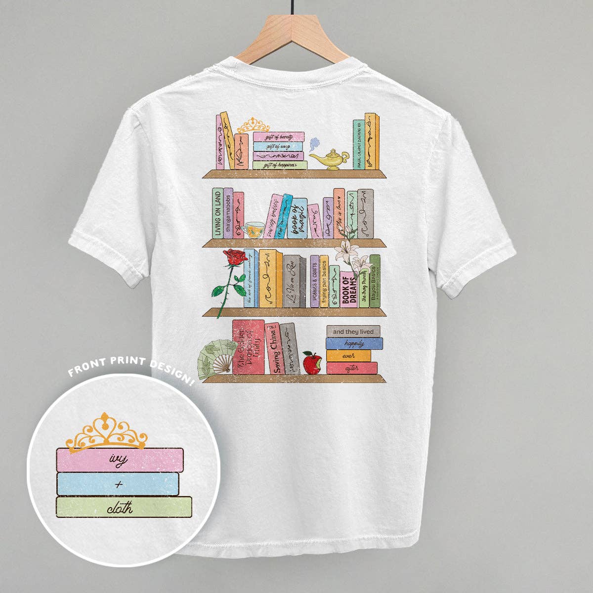 Princess Book Shelves (Back Print) Unisex T-shirt, Sweatshirt, Hoodie, Long Sleeve Tee - T-Shirt, Sweatshirt, Hoodie