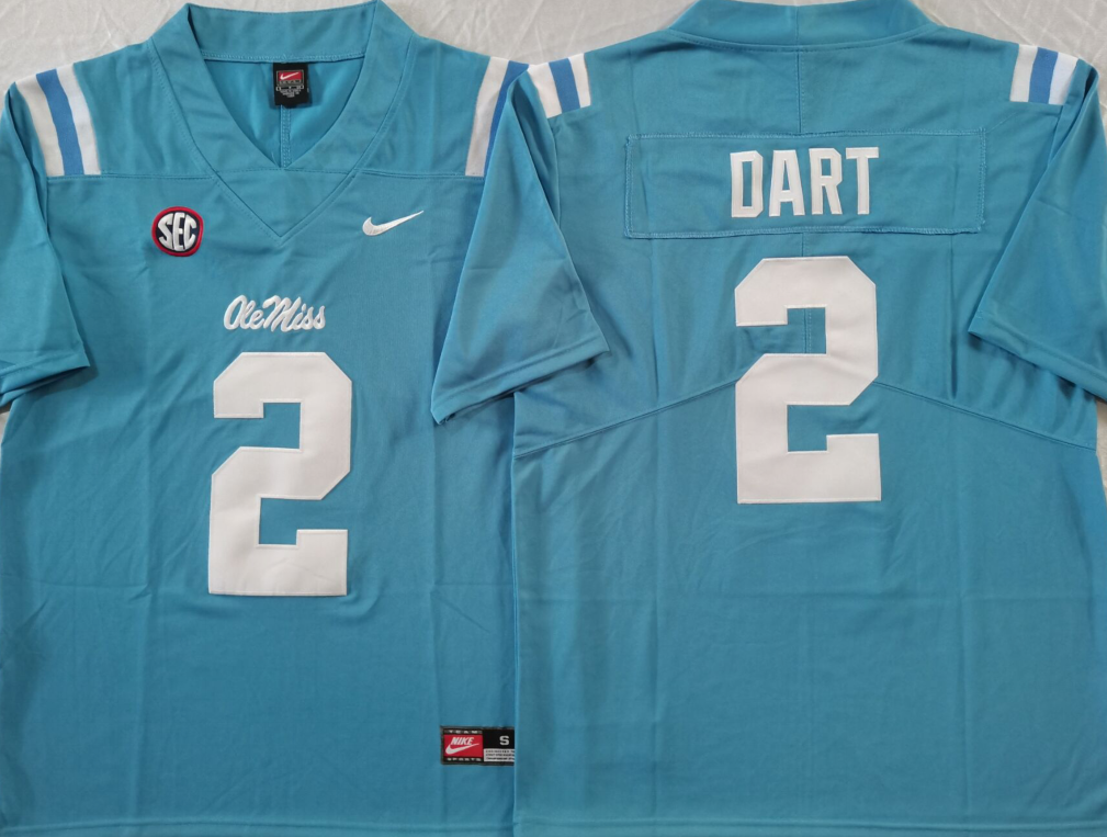 Men's Ole Miss Rebels Jaxson Dart Blue Game Jersey sports jersey product view 1