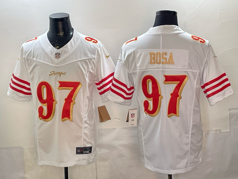 Men's San Francisco 49ers Nick Bosa #97 White 2025 Rivalries Collection Game Jersey football jersey product view 1
