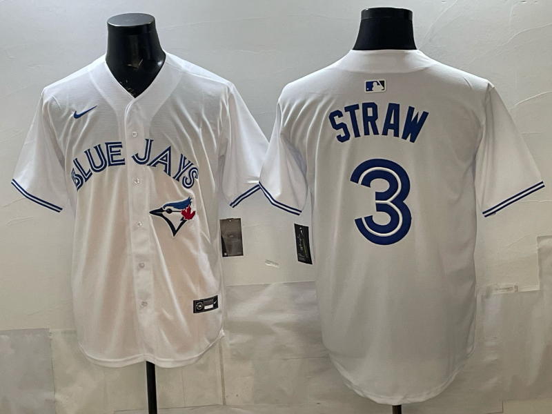 Men's Toronto Blue Jays Myles Straw #3 White Home Replica Player Jersey baseball jersey product view 1