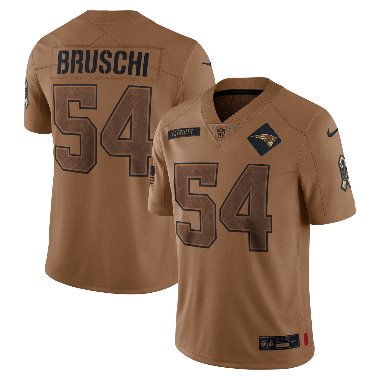 Tedy Bruschi New England Patriots Salute To Service Retired Limited Jersey - Brown football jersey product view 1