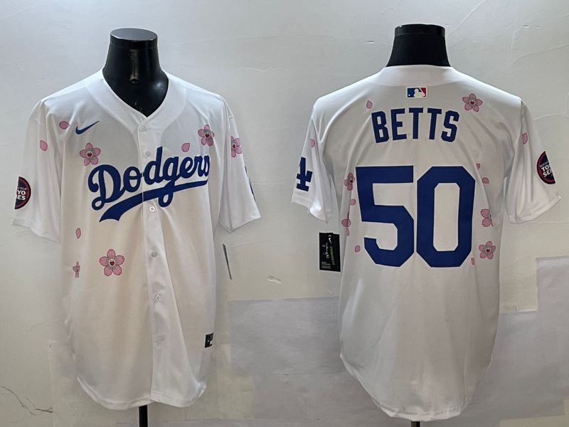 Men's Los Angeles Dodgers Mookie Betts #50 White Alternate Replica Player Jersey1 baseball jersey product view 1