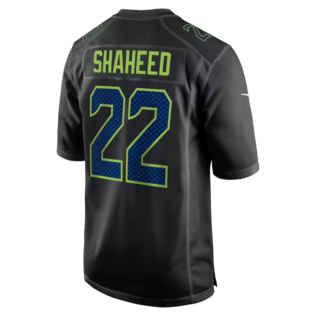 Men's Seattle Seahawks Rashid Shaheed Black Super Bowl LX Patch Carbon Fashion Game Jersey football jersey product view 3