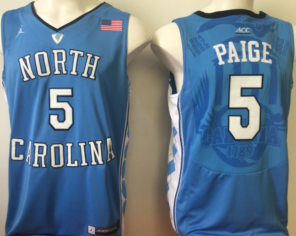 Men's North Carolina Tar Heels Marcus Paige Blue Player Game Jersey sports jersey product view 1