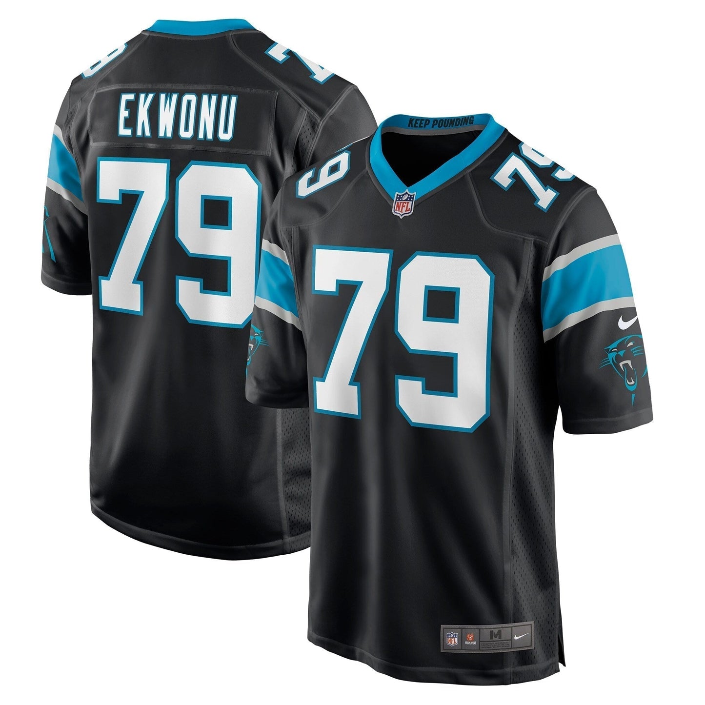 Ikem Ekwonu Carolina Panthers Game Jersey - Black football jersey product view 1