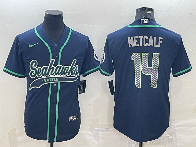 Men's Seattle Seahawks DK Metcalf Navy Game Jersey Joint Edition football jersey product view 1
