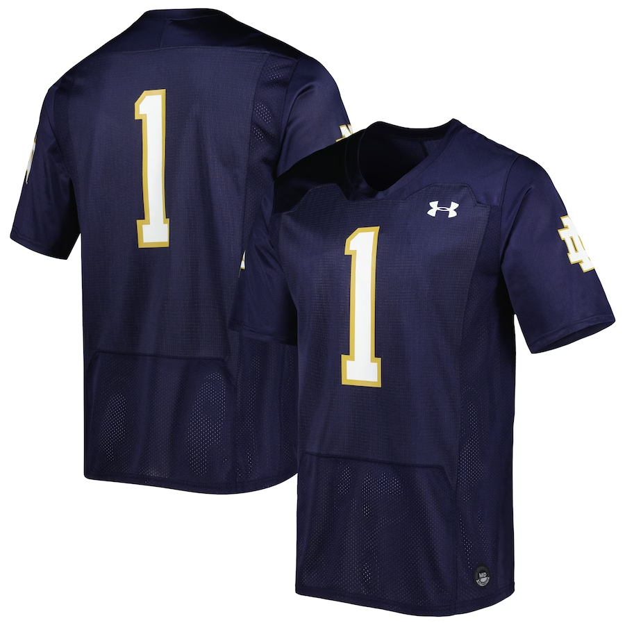 Men's Notre Dame Fighting Irish Under Armour Navy Player Game Jersey sports jersey product view 1
