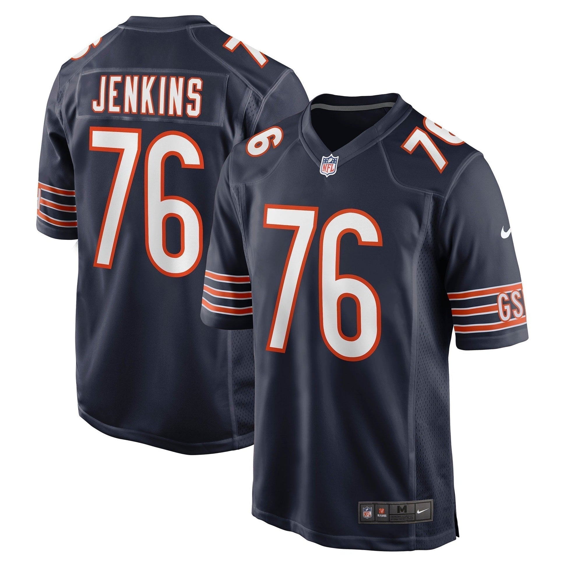 Teven Jenkins Chicago Bears Game Jersey - Navy football jersey product view 1
