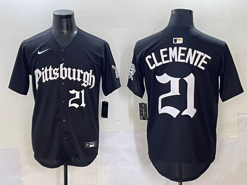 Men's Pittsburgh Pirates Roberto Clemente #21 Black Replica Player Jersey baseball jersey product view 1