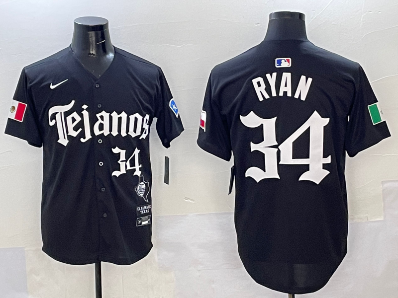 Men's Texas Rangers Nolan Ryan #34 Black Player Jersey baseball jersey product view 1