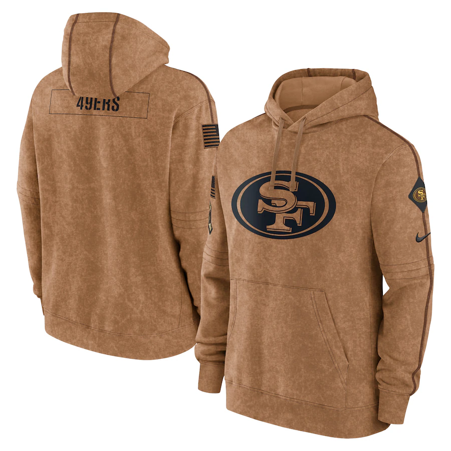 Men's San Francisco 49ers Brown 2023 Salute To Service Club Pullover Hoodie football jersey product view 1