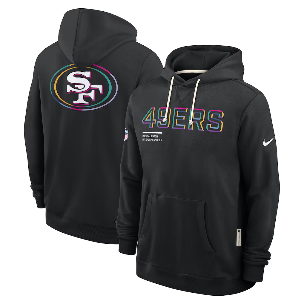 Men's San Francisco 49ers Black 2025 NFL Crucial Catch Sideline Standard Issue Dri-FIT Hoodie football jersey product view 1