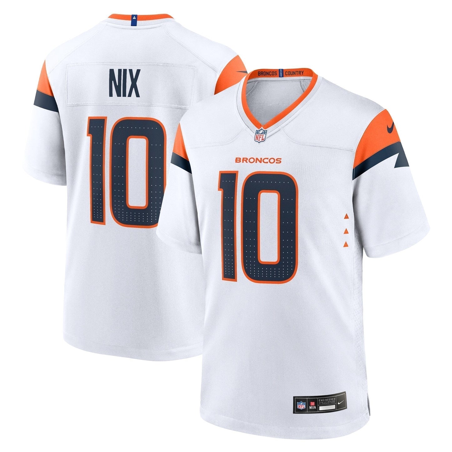 Bo Nix Denver Broncos Game Jersey - White football jersey product view 1