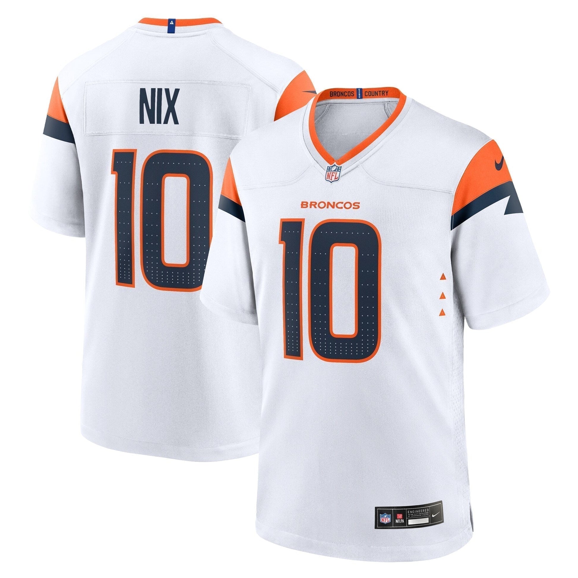 Bo Nix Denver Broncos Game Jersey - White football jersey product view 1