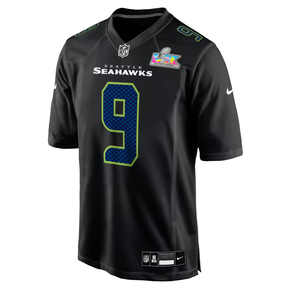 Men's Seattle Seahawks Kenneth Walker III Black Super Bowl LX Patch Carbon Fashion Game Jersey football jersey product view 2