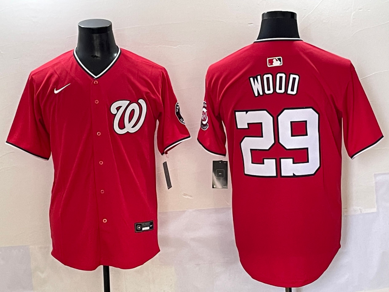 Men's Washington Nationals James Wood #29 Red Replica Player Jersey baseball jersey product view 1