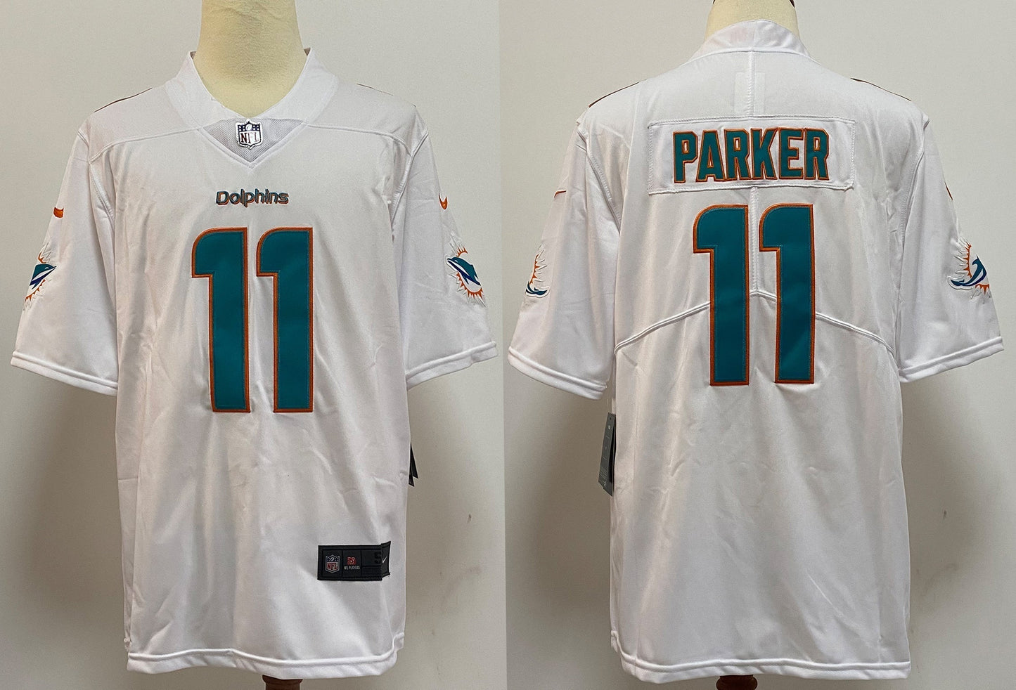 Men's Miami Dolphins DeVante Parker White Aqua Game Jersey football jersey product view 1