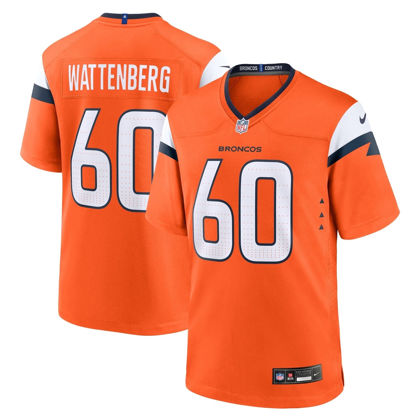 Luke Wattenberg Denver Broncos Team Game Jersey - Orange football jersey product view 1